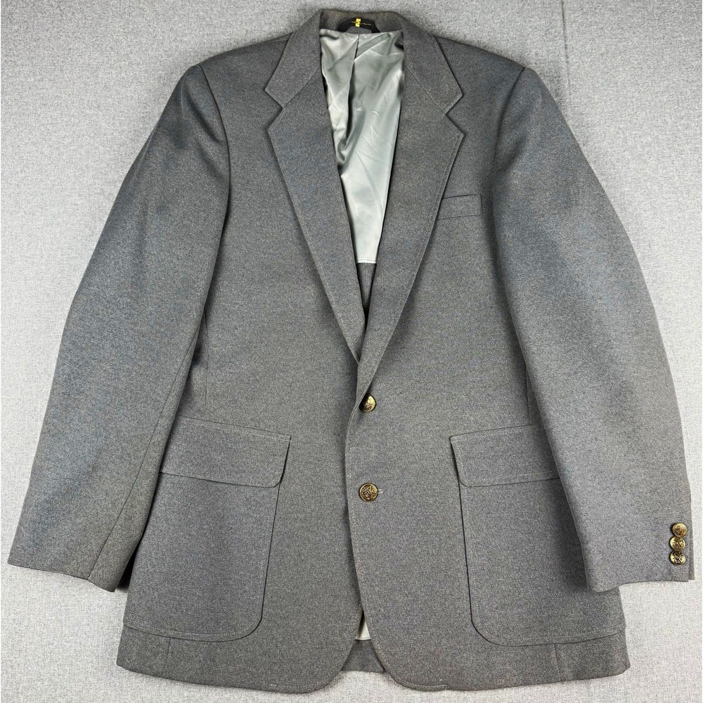 Haggar Magic Stretch Mens 40 Gray Blazer Gold Buttons Made USA Vintage